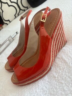 kate spade Coral Patent Peep-Toe Espadrille Wedges